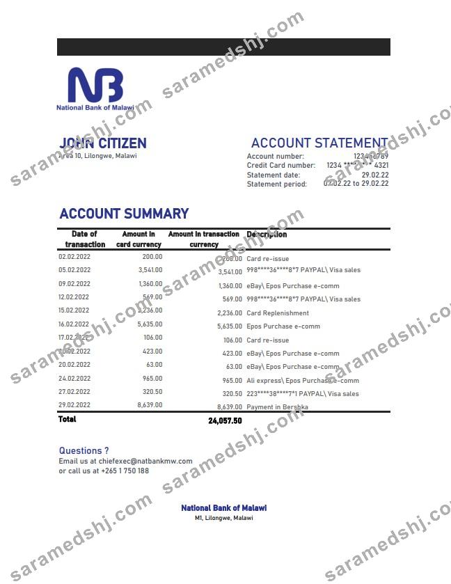 Malawi National Bank of Malawi statement